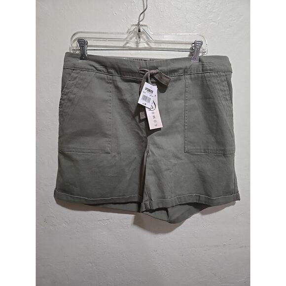Como Vintage Women’s M Double Pocket Tie Front Cotton Shorts Cuffed Green - Picture 1 of 13